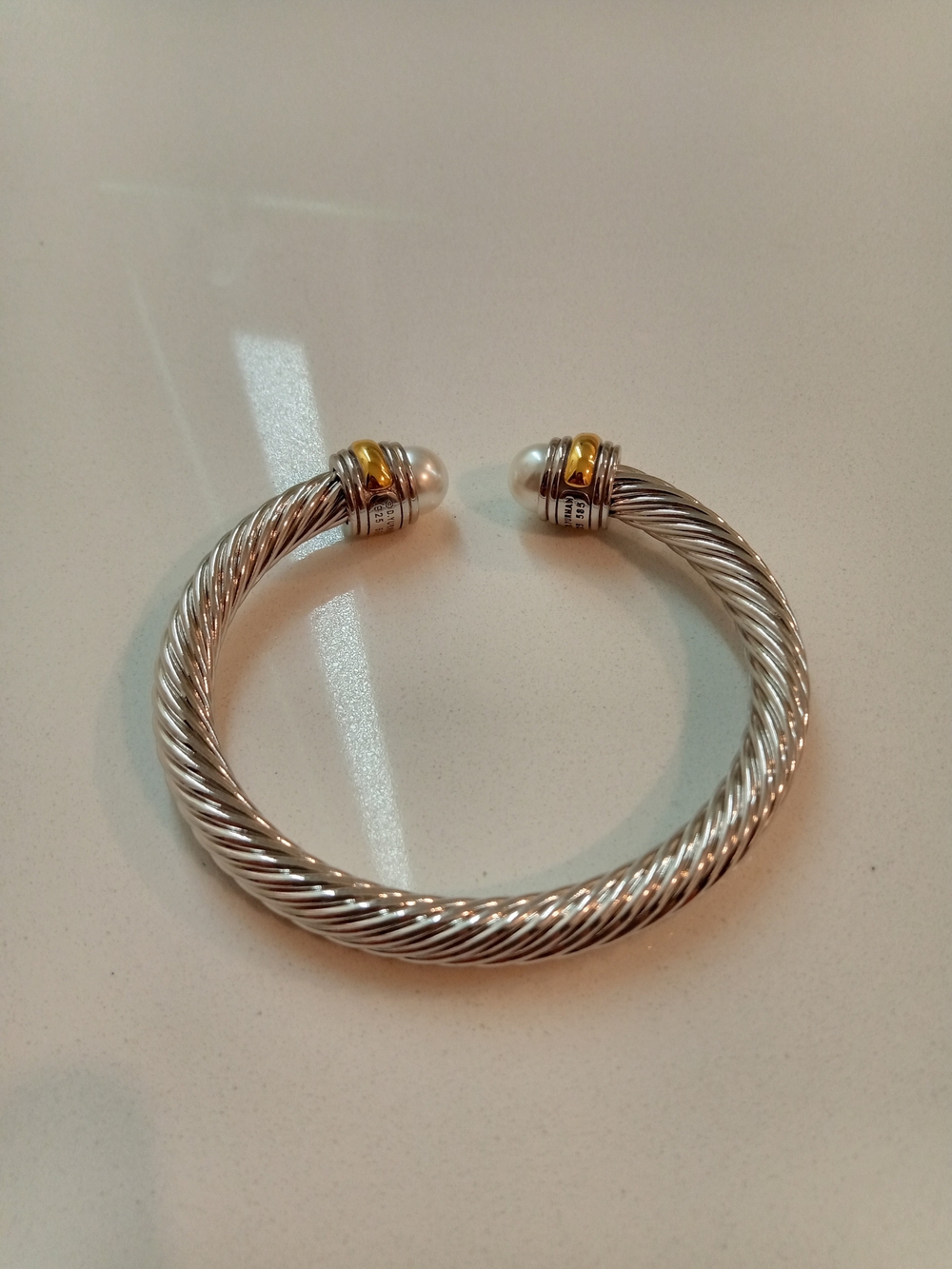 David Yurman 7mm Pearl Two Tone Classic Cable Bracelet
